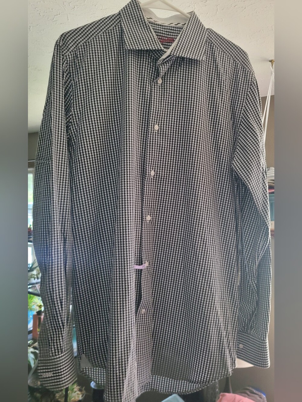 Robert Graham Men's Blue and White Gingham Long-Sleeve Dress Shirt Size Large